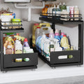 Under Sink Organizer Upgrade To Professional Rails,2-Tier Dual Pull Out Cabinet Storage,Height Adjustable Slide Out Drawers For Bathroom Kitchen,2 Pack-21"Dx12.8"-16.9"H,Black