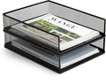 Wire Mesh Letter Trays Paper Tray Desk File Organizer, 2 Pack Stackable Metal Front-Load Documents Tray for Office Supplies File (Lengthways)