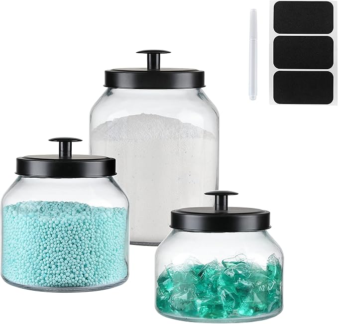 Hyperspace Clear Glass Kitchen Canister Set, Cookie Jar, Food Storage Container, Bathroom Jar with Metal Airtight Lid (Black)