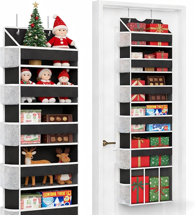 Over The Door Organizer Hanging 6-Shelf Storage Organizer with 50lb Heavy Duty Perfect for Bathroom Closet Nursery Bedroom Laundry Pantry (Black, 1 Pack)