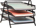 Mind Reader 3-Tier Paper Tray, Desktop Organizer, File Storage, Workspace, Office, Metal Mesh, 11.75"L x 13.75"W x 10"H, Black