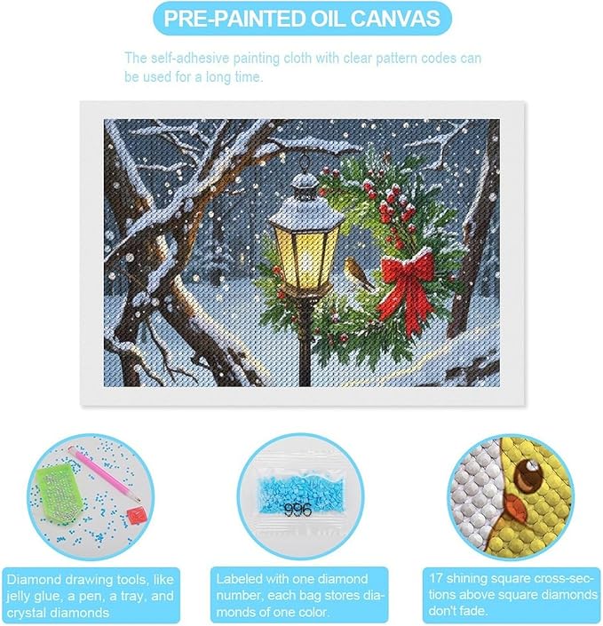 AIVKIEJK Diamond Painting Kits for Adults - Festive Christmas Red Berries & Golden Baubles Painting DIY 5D Full Drill Diamond Dots Paintings with Diamonds Gem Art and Crafts Home Decor 8"x12"