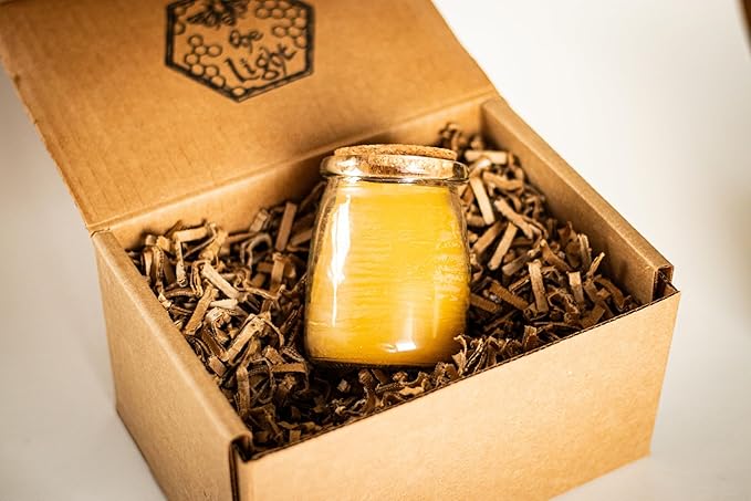 BeeTheLight Beeswax Jar Candle - 100% Pure USA Bees Wax in Glass Container with Cork Lid - Unscented - All Natural Light Honey Scent (3.3 oz w/Cork Lid, Unscented)