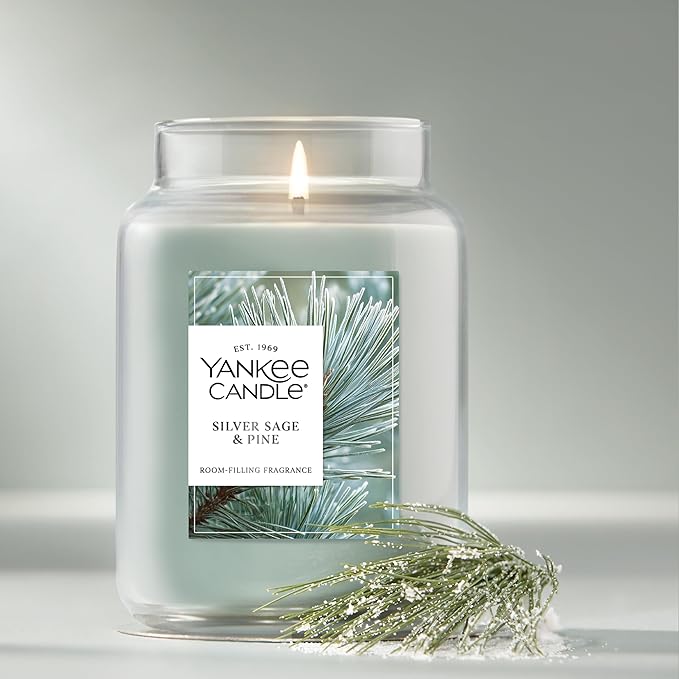 Yankee Candle, Silver Sage & Pine Fall Scented Candle, 22oz Large Jar with up to 150 Hour Burn Time
