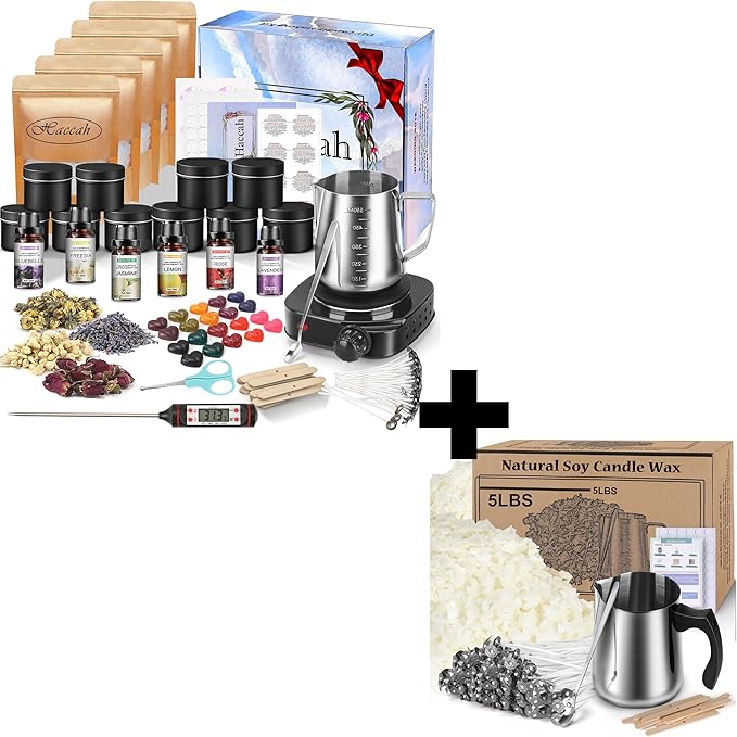 Complete Candle Making Kit with Wax Melter, Making Supplies,DIY Arts&Crafts Gift for Kids,Beginners,Adults,Including Electronic Stove,Wicks,Rich Scents,Dyes,Melting Pot,Candle tins, Dried Flower