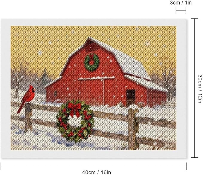 AIVKIEJK Diamond Painting Kits for Adults - Christmas Winter Cardinal, Red Barn Scene Painting DIY 5D Full Drill Diamond Dots Paintings with Diamonds Gem Art and Crafts Home Decor 12"x16"