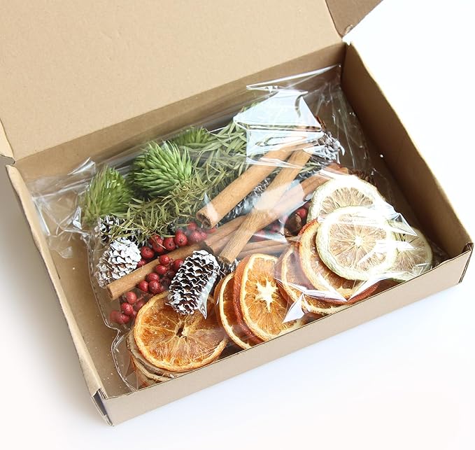 DIY Natural Dried Flower Kit - Bulk Dried Plants, Pine Cones, Scented Lemon Slices, Cinnamon Sticks Wood Roses & Mini Pinecones for Home Décor, Christmas Decoration (Orange - A)