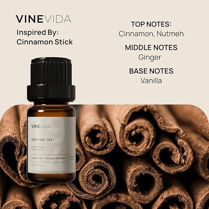 VINEVIDA [0.33 oz] Scent Cinnamon Stick; Fragrance Oil for Candle Making and Soap Making - Winter & Holiday Oils