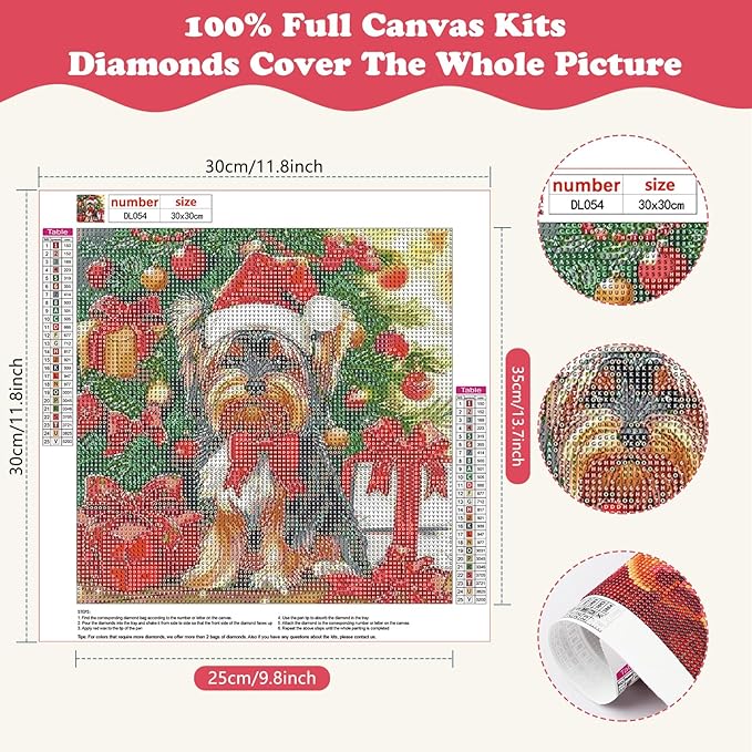 SENQAO Golden Retriever Diamond Art Kits for Adult, Christmas Diamond Painting Kits for Beginners, DIY Full Drill Winter Holdiay Rhinestone Diamond Dots Gem Painting Art Craft Home Decor 12 x12 Inch