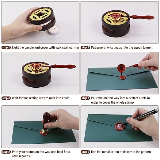 TRINIDa Wax Seal Kit, Premium Wax Seal Stamp Kit with 24 Colors 624 Pcs Beads, Metallic Pens, Warmer, Spoon and Tea Candles for Wedding Invitation, Letter Envelope, Gift Cards & DIY Crafts