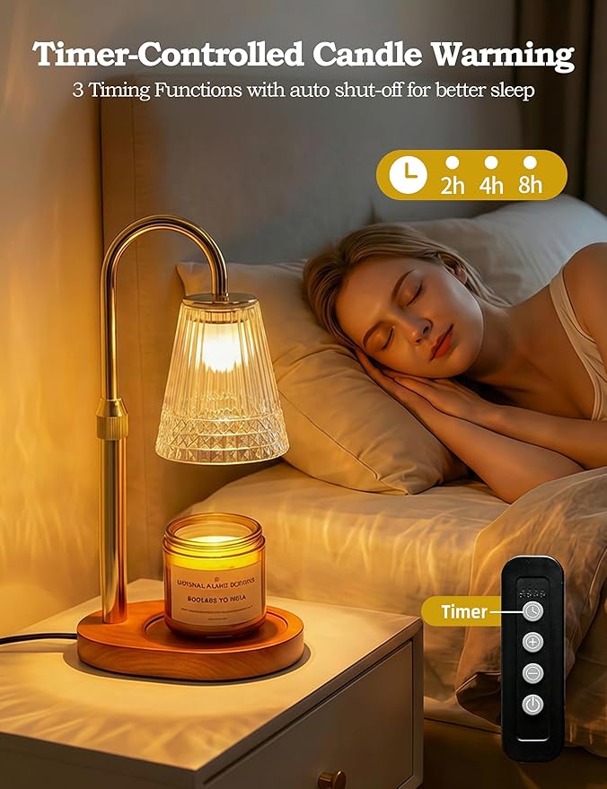 Candle Warmer Lamp with Timer Dimmable, Height Ajustable Candle Lamp Warmer for Jar Candles, Gold Electric Lamp Candle Warmer with 2 Bulbs, Gifts for Christmas, Birthday, Women and Mom