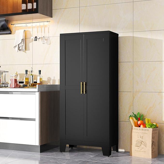 Ckzbx Black Metal Cabinets with Doors and Shelves, 61" H Storage Cabinet Pantry Cabinet Garage Cabinets for Kitchen, Living Room, Dinning Room