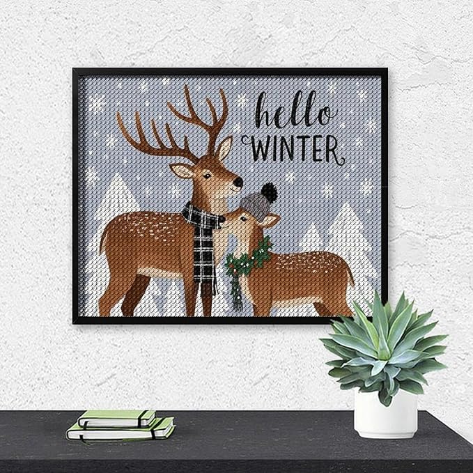 AIVKIEJK Diamond Painting Kits for Adults - Reindeer Snowflake Winter Seasonal Painting DIY 5D Full Drill Diamond Dots Paintings with Diamonds Gem Art and Crafts Home Decor 16"x20"