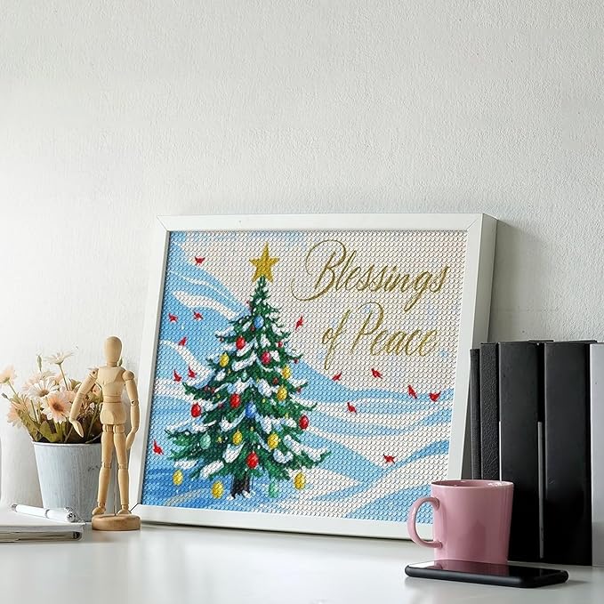 Diamond Painting Kits for Adults - Christmas Snowy Pine & Inspirational Blessings of Peace Painting DIY 5D Full Drill Diamond Dots Paintings with Diamonds Gem Art And Crafts Home Decor 16"x20"
