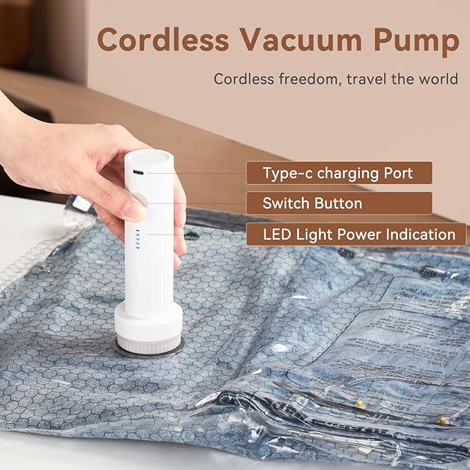 Vacuum Seal Bags for Clothing Travel，15 Combo Size with Cordless Electric Pump，Space saving vacuum bags for travel and clothing storage