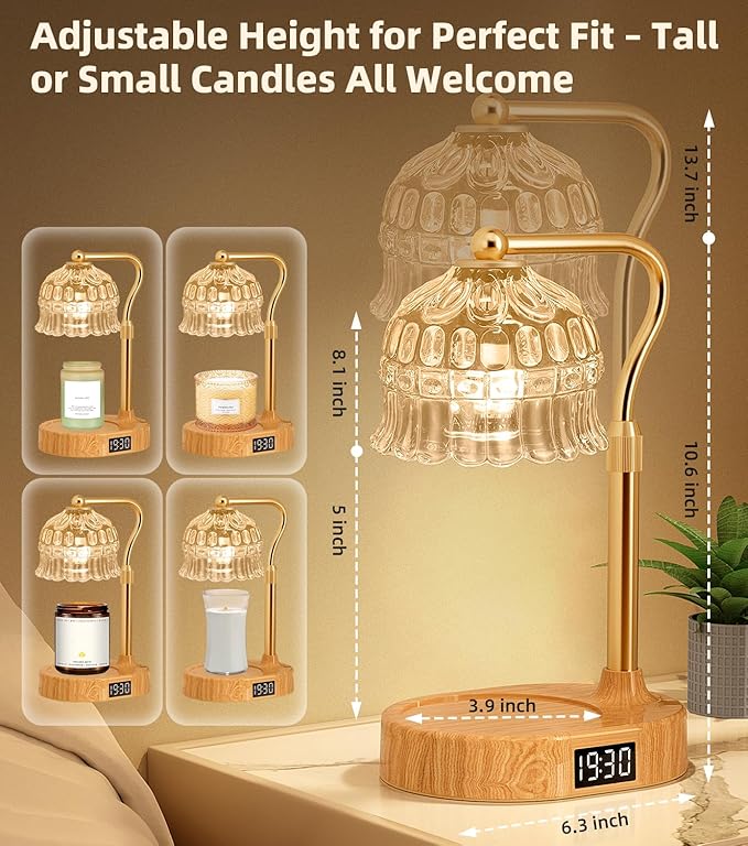 Candle Warmer Lamp with Timer | Adjustable Height & Dimmable | Base Control with GU10 Heating Bulb | Stylish Flameless Wax Melter for Large Jar Candles | Ideal Gift for Home Room Decor
