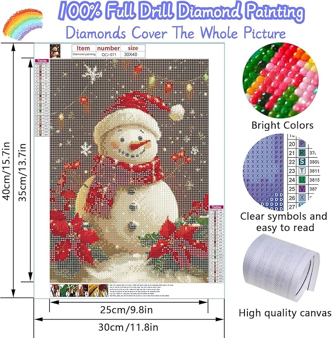 Accompany Wind 5D Christmas Diamond Painting Kits for Adults, Christmas Snowman Diamond Art Kits,Round Full Drill Dots Gem Art Crafts for Home Wall Decor Gifts 12x16 Inch