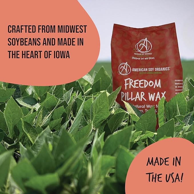 American Soy Organics Freedom Soy Wax Beads for Pillar Candle Making - Natural Supplies - Paraffin-Free, Beeswax-Free Wax for Votives, Pillars, Tarts, Tealights and Melts 5 lb