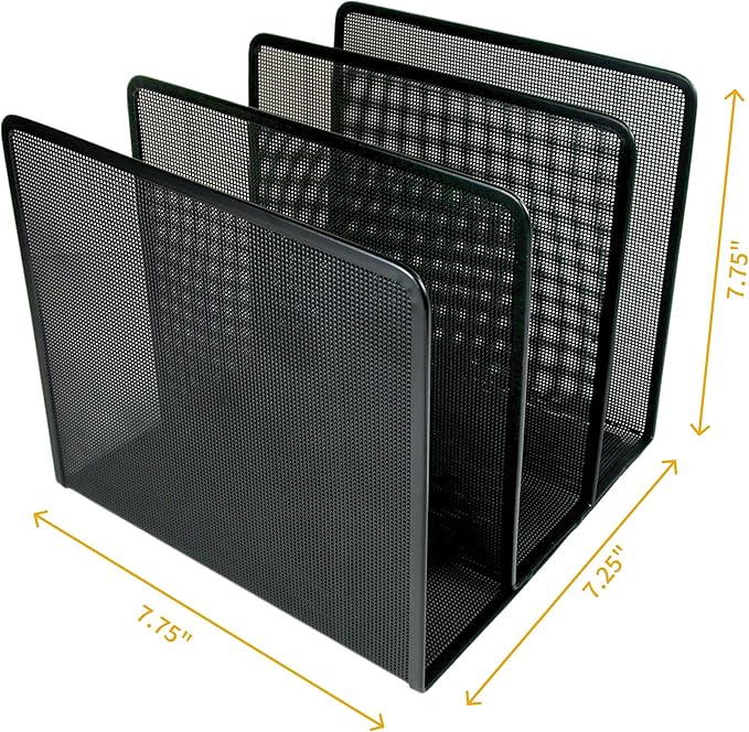 Artistic Contemporary Mesh Metal Desktop File Sorter for Neat and Organized Surfaces in Office, School, and Home, Black