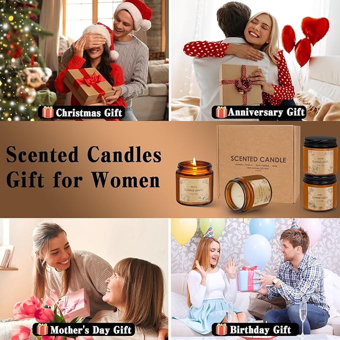 4 Packs Candles for Home Scented, Scented Candles Gifts for Women, Natural Soy Wax Amber Jar Candle, Long Lasting Aromatherapy Candle Gift Set for Birthday Valentine's Day Mother's Day