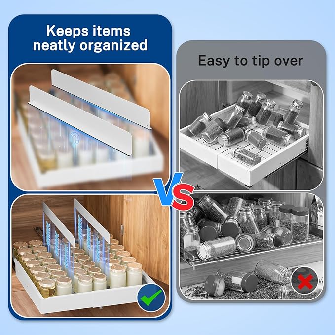 Insputer Pull Out Cabinet Organizer Expandable (12.4"-20.08")W & (16.26"-22.44")D, No Drill Slide Out Drawers with 3 Slide Rails, 2Pcs Magnetic Panel, Adhesive Roll Out Shelf for Kitchen, Pantry White