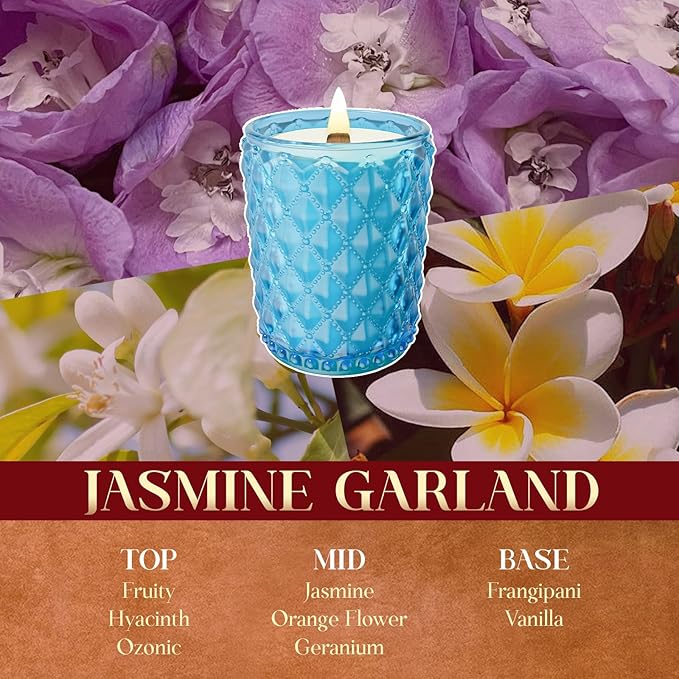 M&SENSE Jasmine Garland Scented Candle | 17.64OZ, 100-Hour Burn | Natural Non-Toxic Soy Wax | Long-Lasting for Mood Healing and Gifting |for Bathroom, Kitchen, Office