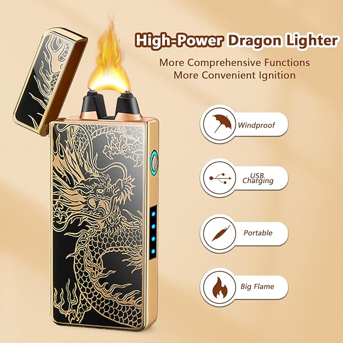 Electric Lighter Dragon Lighter Plasma Lighters Arc Flame Lighters USB Rechargeable Lighterss Candle Lighterss Butane Free with LED Battery Indicator,Gift for Men (Dragon)