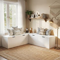 L-Shape Bench with Cushion,Backless Wood Kitchen Breakfast Corner Bench with Hidden Storage,Corner Dining Bench for Entryway,Dining Nook, Kitchen,Cloakroom,White