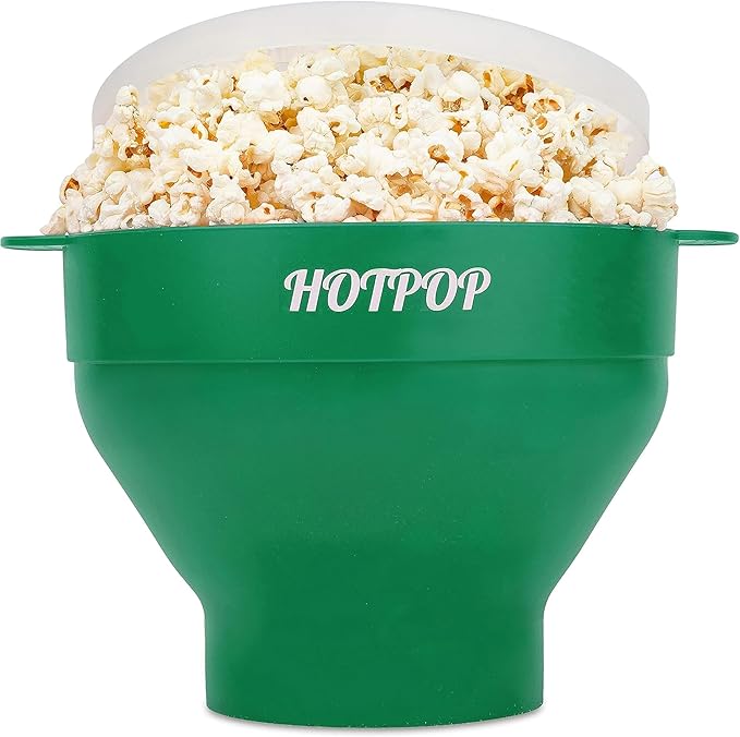 The Original Hotpop Microwave Popcorn Popper, Silicone Popcorn Maker, Collapsible Bowl BPA-Free and Dishwasher Safe- 20 Colors Available (Olive Green)
