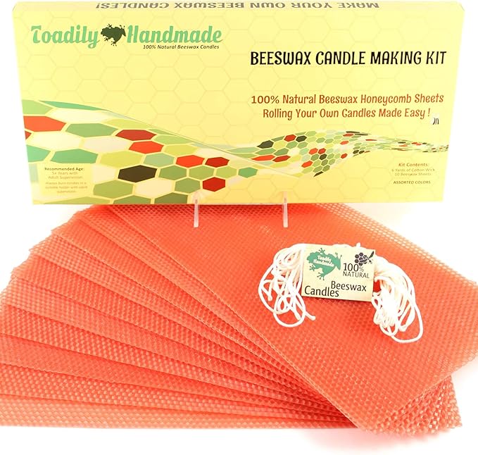Make Your Own Beeswax Candle Kit - Includes 10 Full Size 100% Beeswax Honeycomb Sheets in Terracotta and Approx. 6 Yards (18 Feet) of Cotton Wick. Each Sheet Measures Approx. 8" x 16 1/4".
