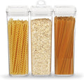 Felli Flip Tite TALL Storage Container with Lid 4" Air Tight Easy Open Ring Top, Clear Acrylic Skinny Canister Jar for Spaghetti Lasagna Fettuccine Noodle, Kitchen Cupboard Pantry Organizer (2.0 qt)