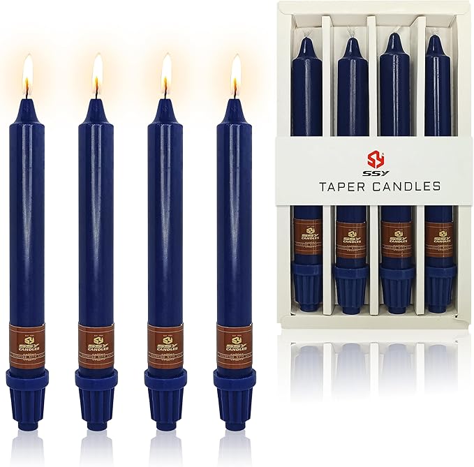 Navy Taper Candle 8 Inch Short Candlesticks Unscented Dripless Tapered Candle Set for Home Decor Wedding Party Dinner Candles, 4 Pack