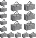 16 Pack-Extra Large Heavy Duty Moving Bags - Waterproof Storage Totes with Handles & Zippers, Foldable for College Dorm, Storage (Gray)