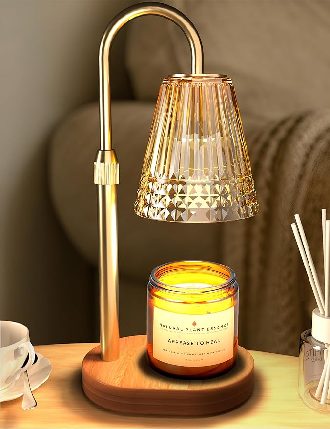 TATAANTY Candle Warmer Lamp with Timer, Wood Base Home Decor Candle Warmers, 4 Lights and 3 Timers. Table Lamp Birthday Gift for Women, Suitable for Bedroom, Offices, and Living Rooms