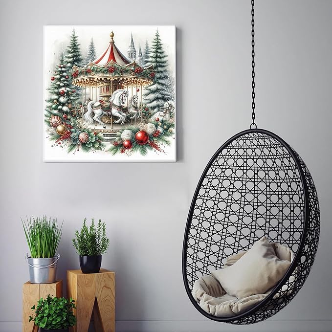 CZYWJMEI Christmas Tree 5D Diamond Painting Kits for Adults Beginners,DIY Carousel Diamond Art Kits,Full Round Drill Diamond Dot Gem Art Kits,Home Wall Decor 13.7x13.7nch