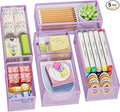 Marbrasse 5 Pack Desk Drawer Organizer Set, Mesh Drawer Storage Trays with 1 Adjustable Divider, Desk Organizers and Accessories, 5 PCS Drawer for Office Supplies, Makeup & Vanity (Purple)