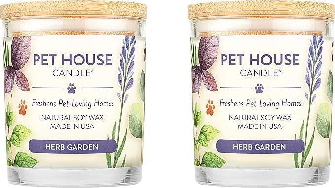 Pet House Candles, Plant-Based, Long Lasting, Pet Friendly Candles for Home, 60 Hour Burn Time - Herb Garden, 9 oz, 2 Pack