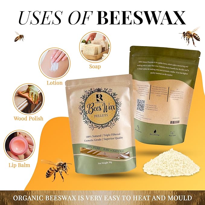 RODNEY GOODS Natural Beeswax Pellets – Triple Filtered, Cosmetic Grade, Premium Quality White Wax for DIY Skincare, Candle Making, Lip Balms, Soaps, and Crafts – 1 Pound