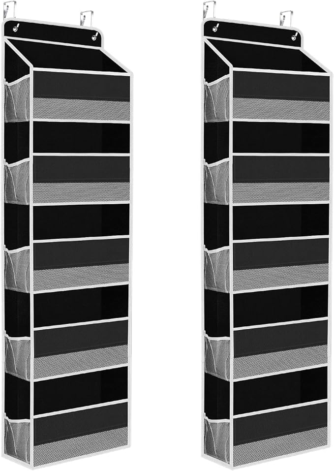 SpaceHacks 2 Pack Over The Door Organizer, Hanging Storage Organizer with Clear Window, 40lb Ultra Sturdy Large Capacity Room Organizer for Pantry Laundry Bathroom Nursery Closet (Black)