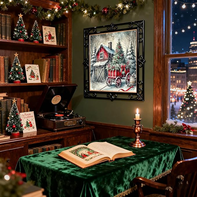 VIGEGU Christmas Diamond Art Kits for Adult,Winter House Diamond Painting for Beginnger,Christmas Tree DIY Full Drill Rhinestone Diamond Dots Gem Painting Home Wall Decor 13.7x13.7 in