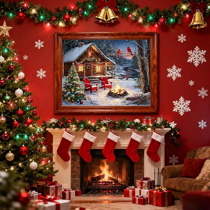 VIGEGU Christmas Diamond Art Kits for Adults,Winter Christmas Diamond Painting Kits for Beginners 5D Diamond Art,DIY Full Drill Round Gem Art Paintings for Home Wall Decor 16x12 in
