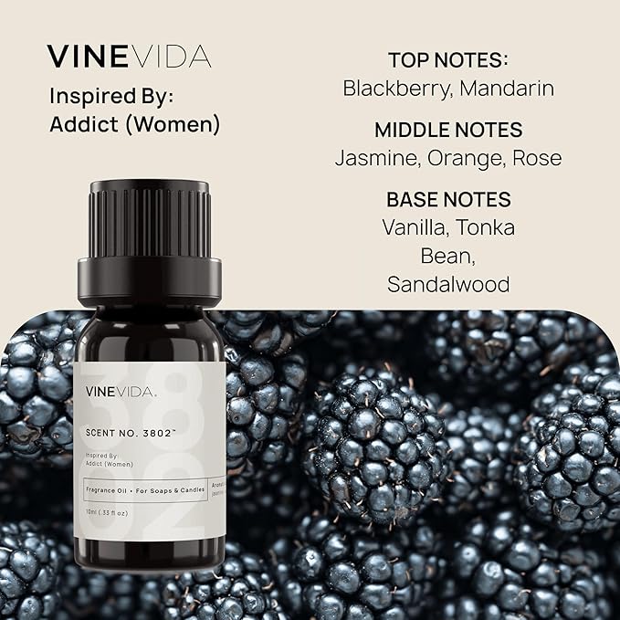 VINEVIDA [0.33 Oz] Scent No. 3802 Inspired by Addict (Women); Fragrance Oil for Candle Making and Soap Making - Premium Candle Scents for Soy Candles