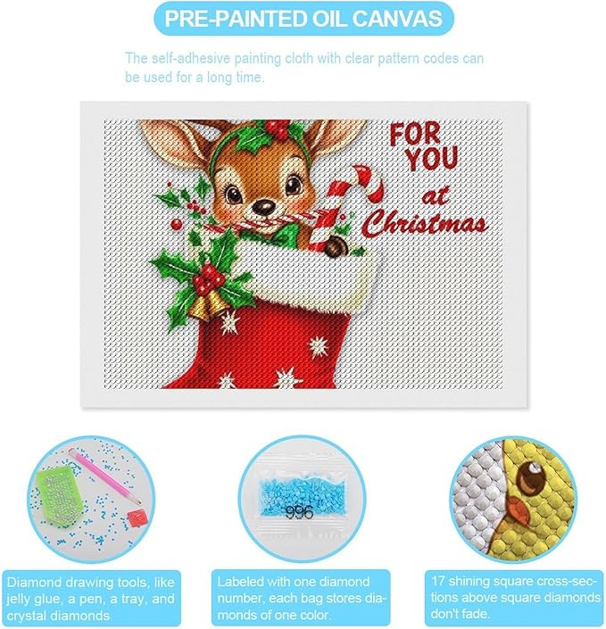 AIVKIEJK Diamond Painting Kits for Adults - Deer Sugar Bell Holiday Christmas Painting DIY 5D Full Drill Diamond Dots Paintings with Diamonds Gem Art and Crafts Home Decor 8"x12"