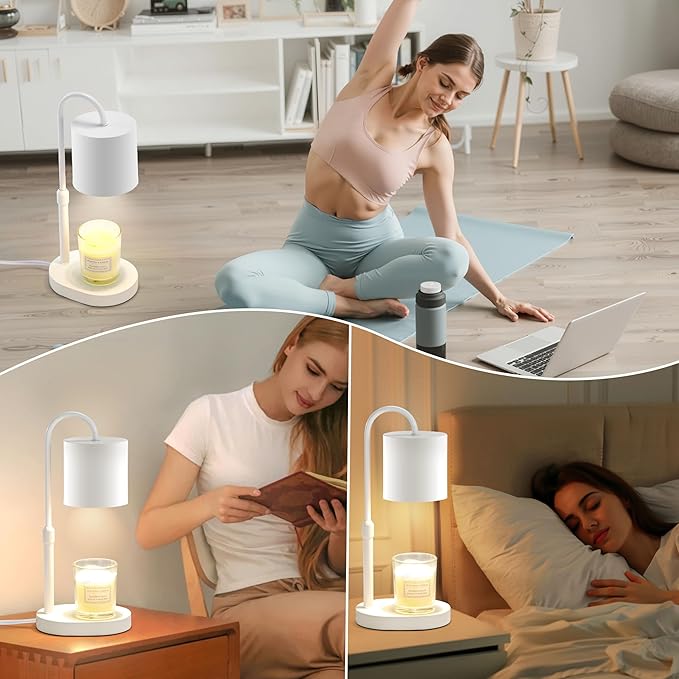 Dreamholder Electric Candle Warmer Lamp with Timer & Dimmer, Adjustable Height Wax Melt Warmer for Jar Candles, Wood Base Candle Melter, Floral Home Decor Gifts for Women, Mom, White