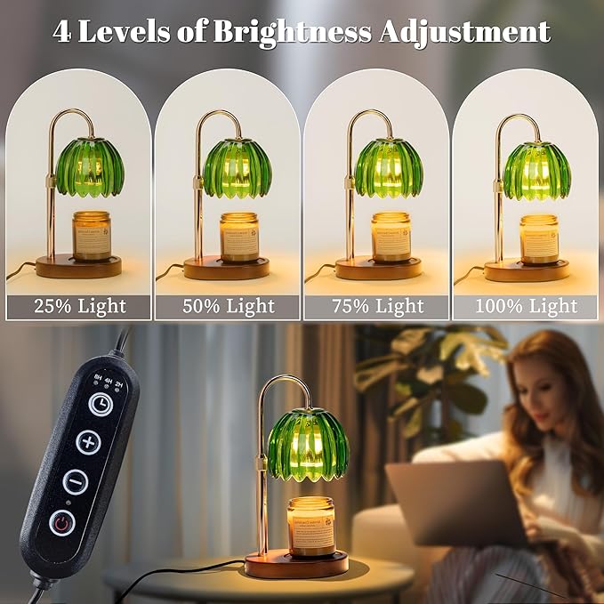 Candle Warmer Lamp with Timer Dimmer Adjustable Height, for New Home Decor,Valentine's Day, Birthday Gifts for Women,Wax Warmer Lamp for Jar Candles with 2 Bulbs(Green)