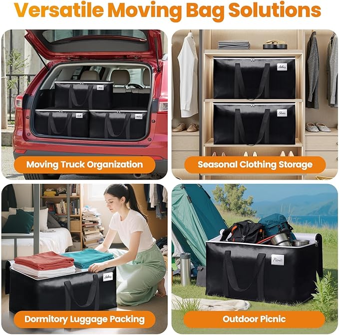 StoreHappily Heavy-Duty & Extra Capacity Moving Bags with Backpack Straps, Storage Totes with Double Zipper & Strong Handles, Packing Bags Alternative to Moving Boxes, Moving Supplies (2 Pack, Black)