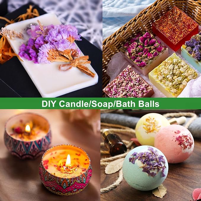 20 Pack*0.28oz Organic Dried Flowers|Linen Bag&Bamboo Clamp,Gluten-Free,Candle Soap Making,Lavender,Pink Rose,Jasmine and More