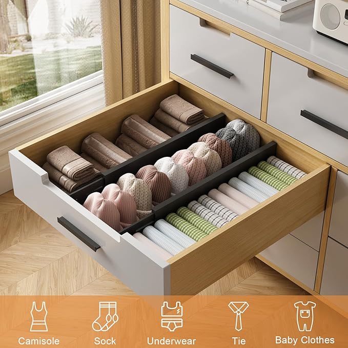 Bamboo Drawer Dividers,17-22" Adjustable Kitchen Drawer Organizer for Clothes,4 Pack Expandable Drawer Organization Separators for Bedroom,Bathroom,Dresser and Office,Black