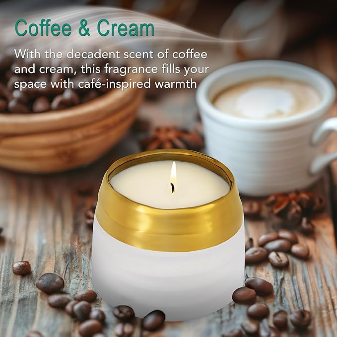 Hyggelight - The Growing Candle, Coffee Scented, 10oz Ceramic Pot, Aromatherapy Candles, 100% Soy, Cream and Espresso Aroma for Home, Clara
