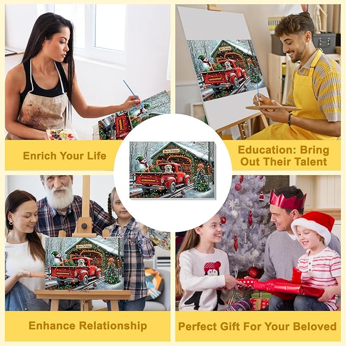 Bowetile Christmas Paint by Numbers for Adults Beginners Framed, Truck Adults' Paint-by-Number Kits, Adult Paint by Number Kits on Canvas, Acrylic Number Painting for Home Decor, 8x12in